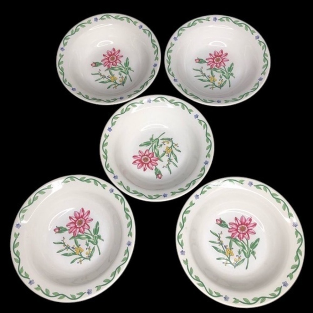 5 International Tableworks Stoneware 6 6/8” Terrace Blossoms Pasta Bowls in EUC
